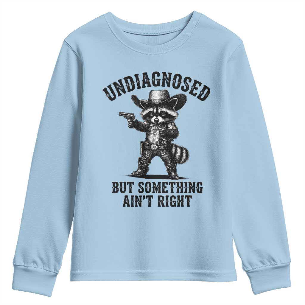 Undiagnosed But Something Ain't Right Youth Sweatshirt Funny Raccoon Cowboy