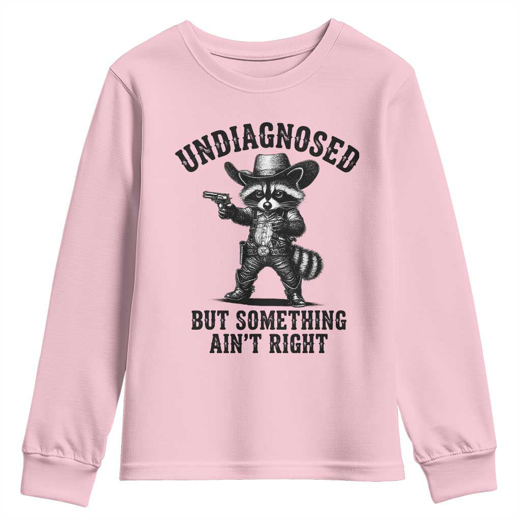 Undiagnosed But Something Ain't Right Youth Sweatshirt Funny Raccoon Cowboy