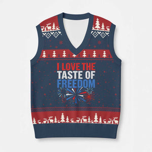 I Love The Taste Of Freedom Funny 4th of July Couple Matching V-Neck Knit Sweater Vest US Fireworks