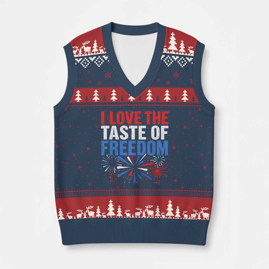 I Love The Taste Of Freedom Funny 4th of July Couple Matching V-Neck Knit Sweater Vest US Fireworks TS11 Navy Red Print Your Wear