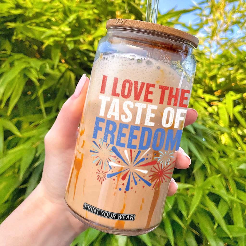 I Love The Taste Of Freedom Funny 4th of July Couple Matching Glass Can US Fireworks