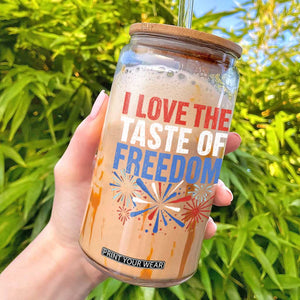 I Love The Taste Of Freedom Funny 4th of July Couple Matching Glass Can US Fireworks