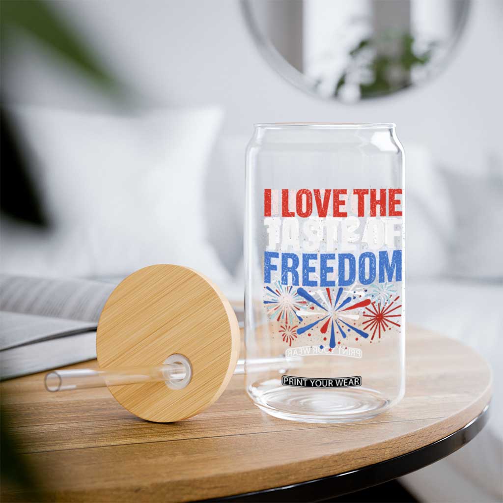 I Love The Taste Of Freedom Funny 4th of July Couple Matching Glass Can US Fireworks