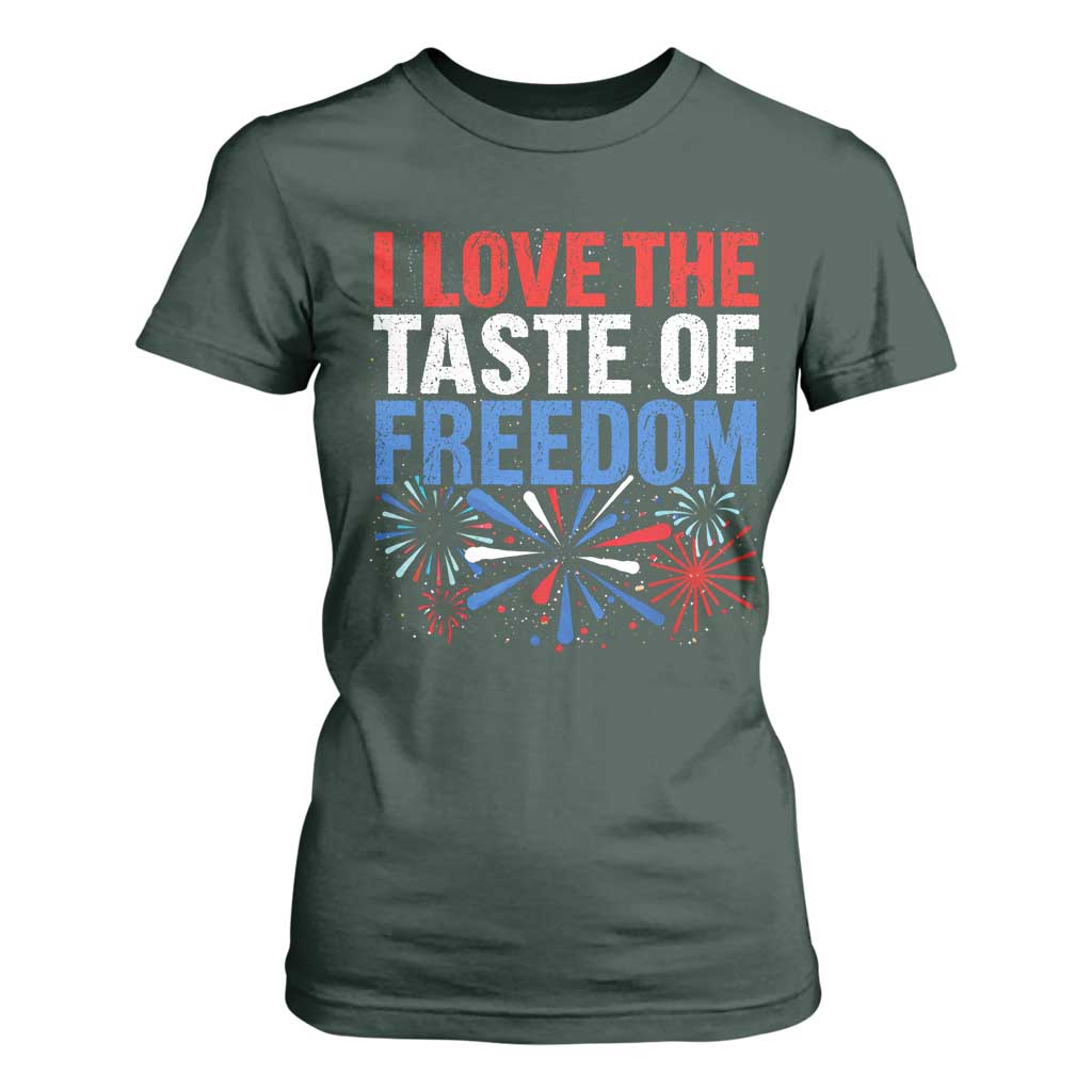 I Love The Taste Of Freedom Funny 4th of July Couple Matching T Shirt For Women US Fireworks