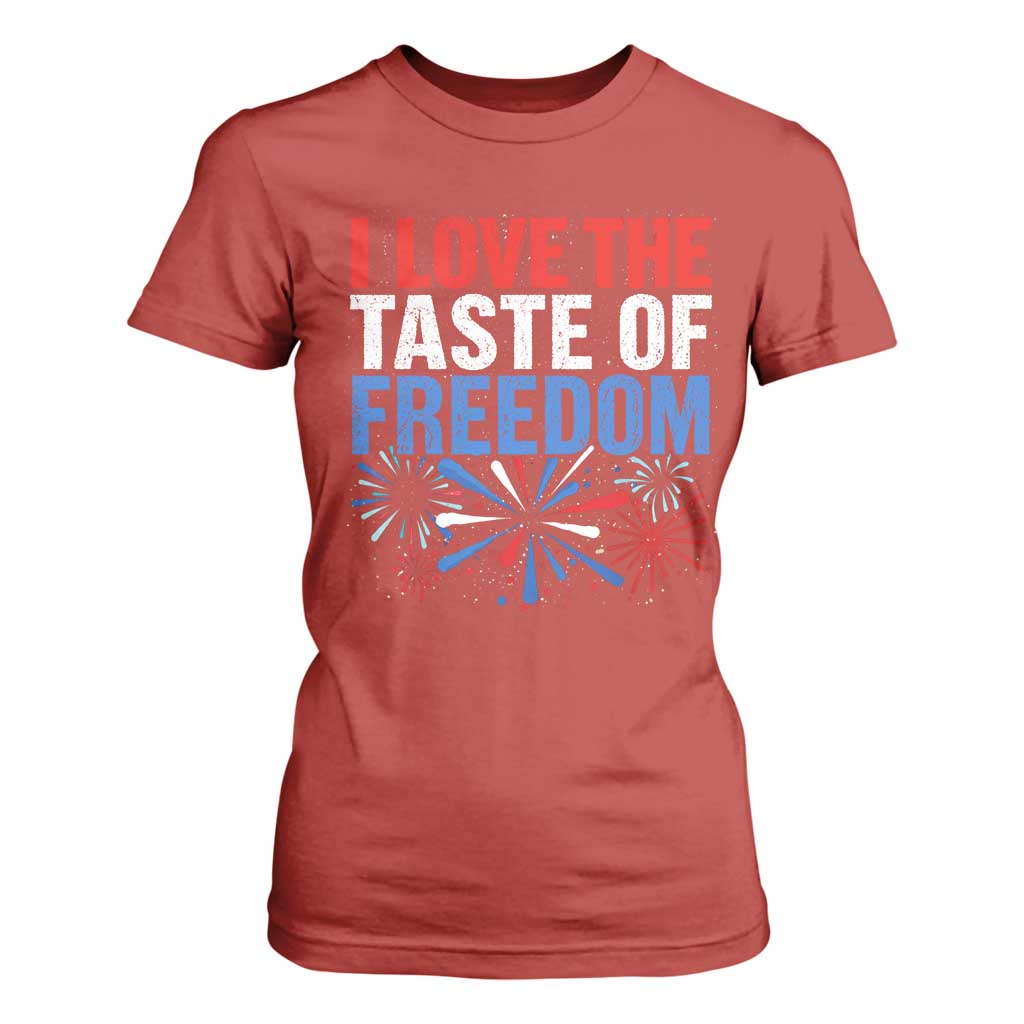 I Love The Taste Of Freedom Funny 4th of July Couple Matching T Shirt For Women US Fireworks