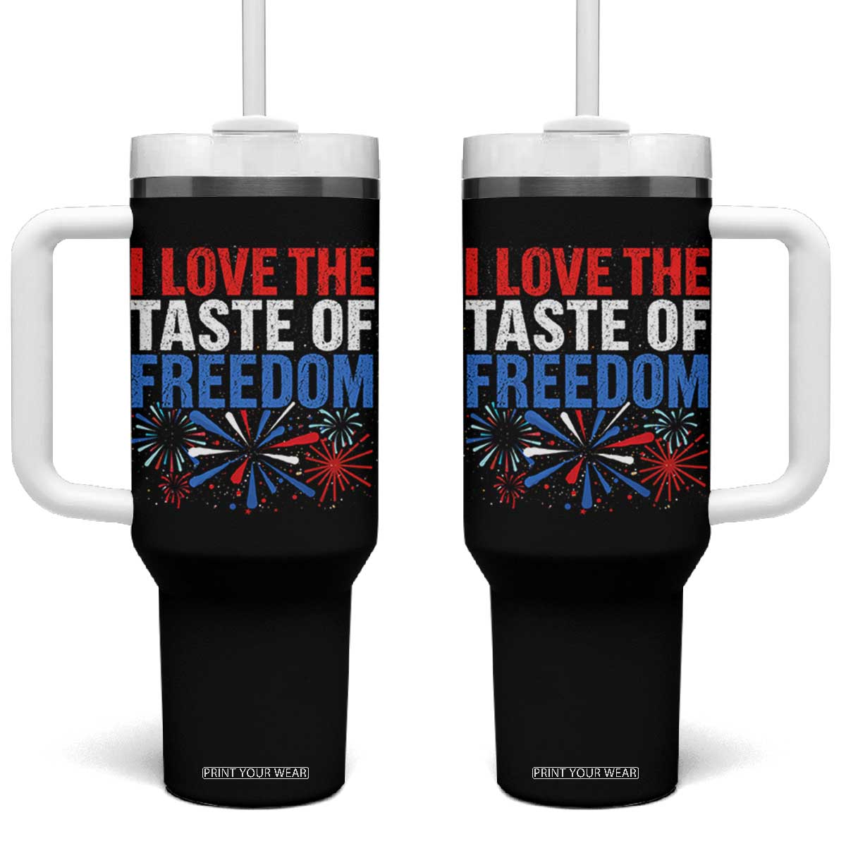I Love The Taste Of Freedom Funny 4th of July Couple Matching Tumbler With Handle US Fireworks