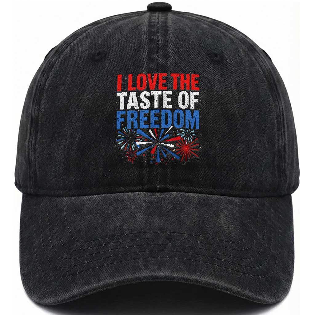 I Love The Taste Of Freedom Funny 4th of July Couple Matching Washed Cotton Baseball Cap US Fireworks TS11 Print Your Wear