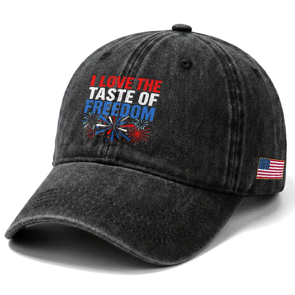 I Love The Taste Of Freedom Funny 4th of July Couple Matching Washed Cotton Baseball Cap US Fireworks