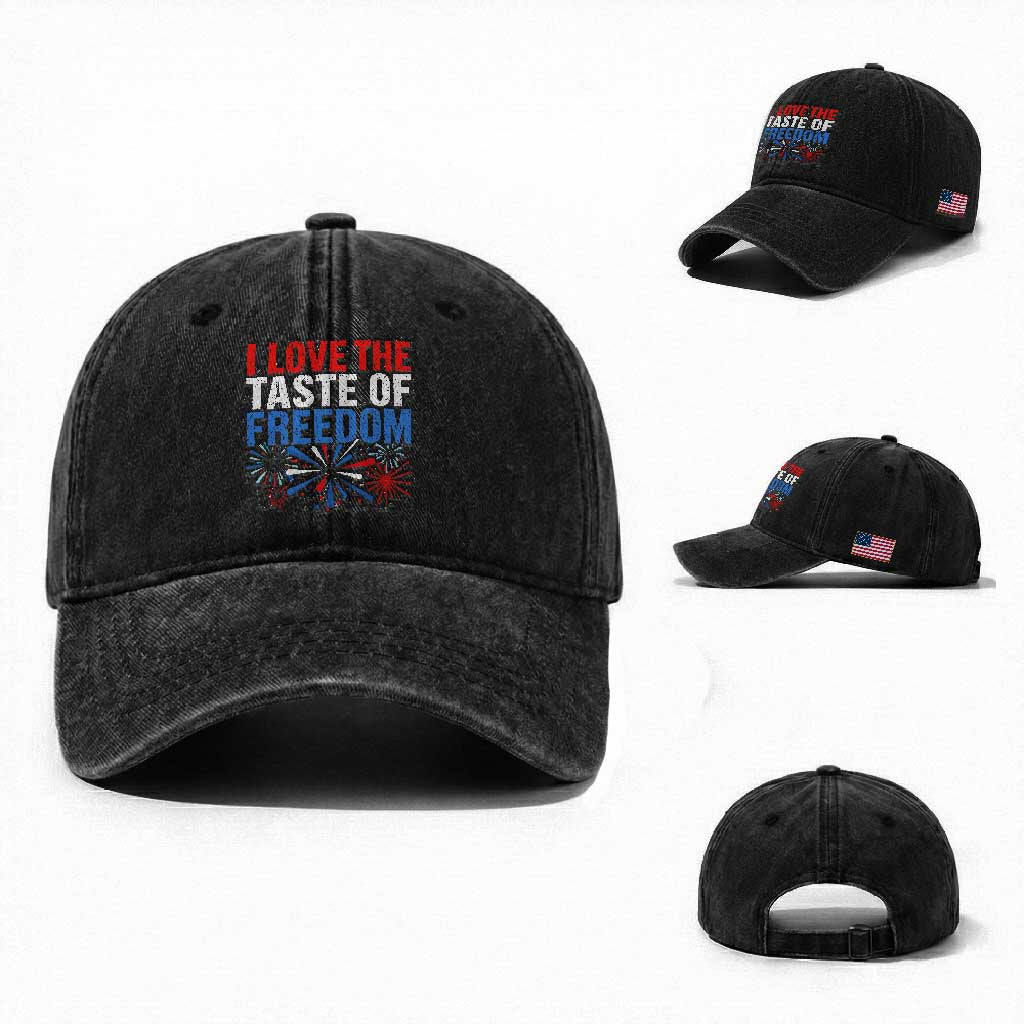 I Love The Taste Of Freedom Funny 4th of July Couple Matching Washed Cotton Baseball Cap US Fireworks