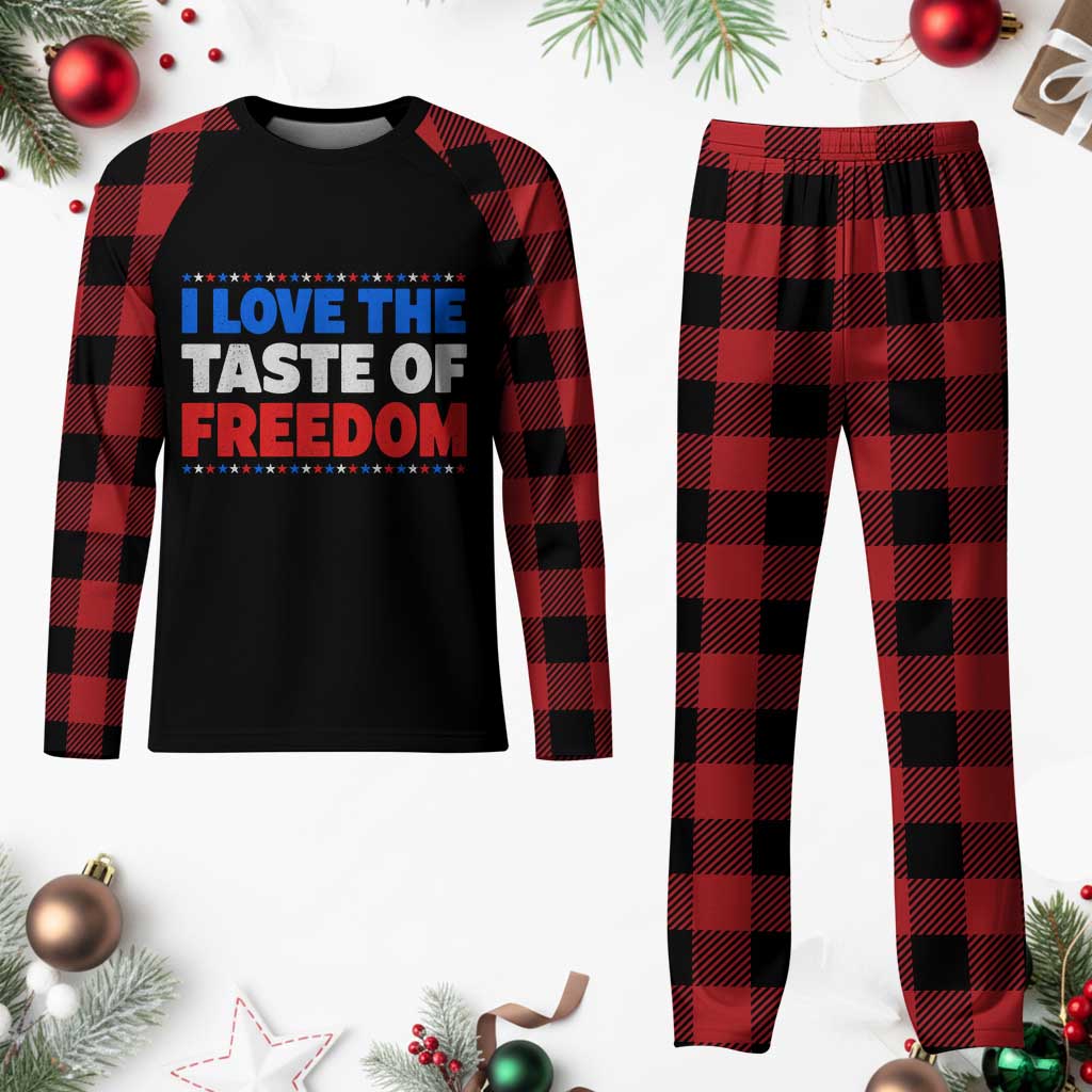 I Love The Taste Of Freedom Funny 4th of July Couple Matching Plaid Pajama Set