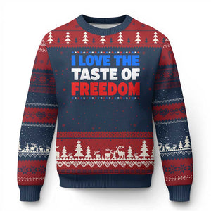 I Love The Taste Of Freedom Funny 4th of July Couple Matching Ugly Christmas Sweater