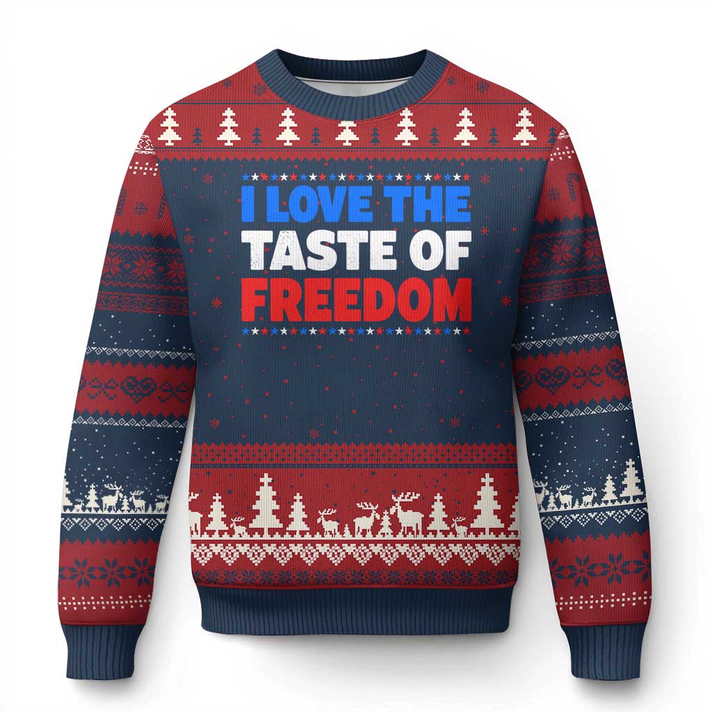 I Love The Taste Of Freedom Funny 4th of July Couple Matching Ugly Christmas Sweater TS11 Navy Red Print Your Wear