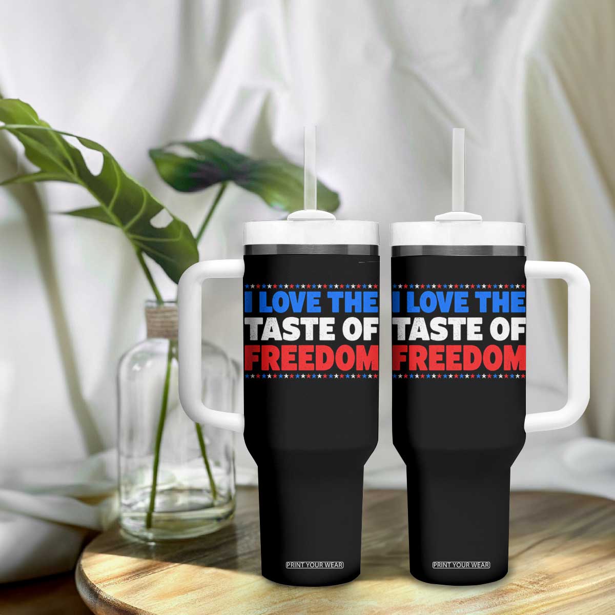 I Love The Taste Of Freedom Funny 4th of July Couple Matching Tumbler With Handle