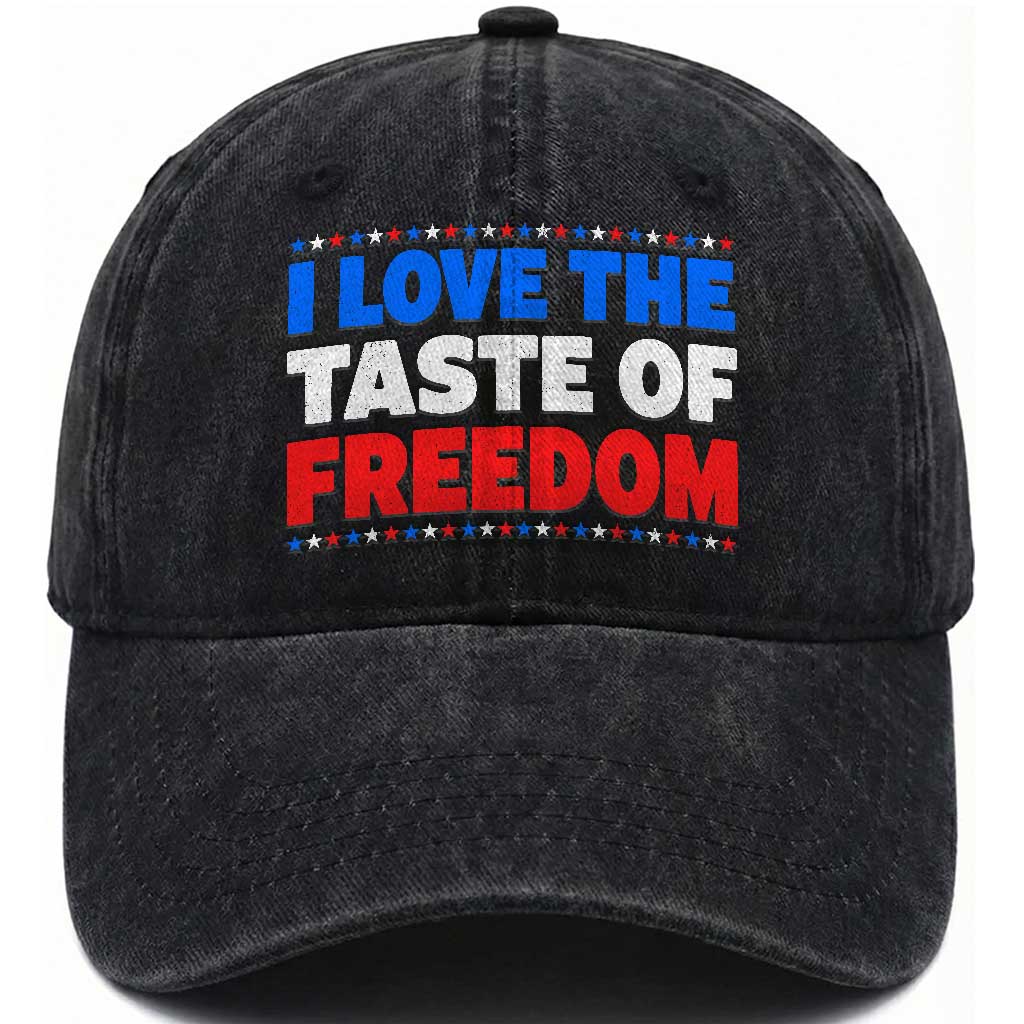 I Love The Taste Of Freedom Funny 4th of July Couple Matching Washed Cotton Baseball Cap