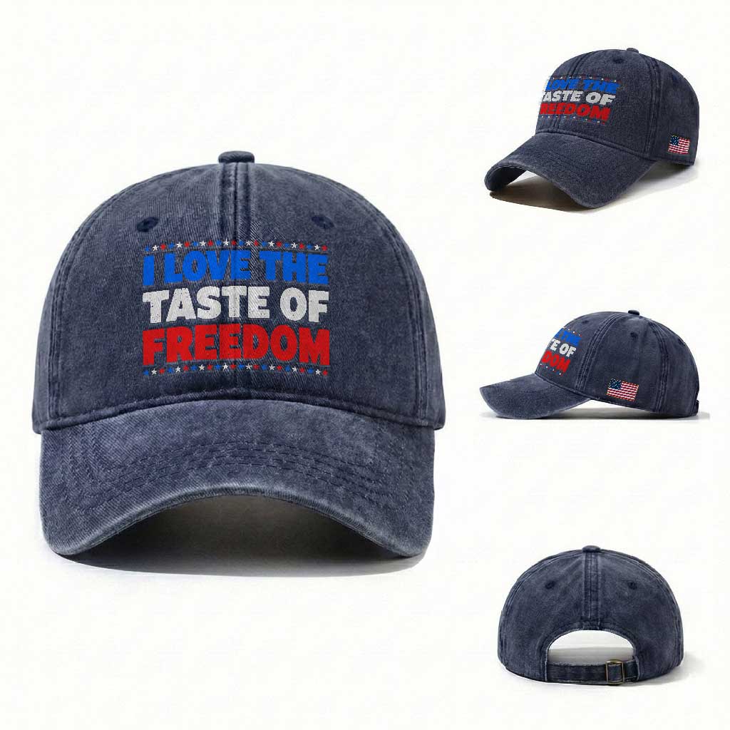 I Love The Taste Of Freedom Funny 4th of July Couple Matching Washed Cotton Baseball Cap
