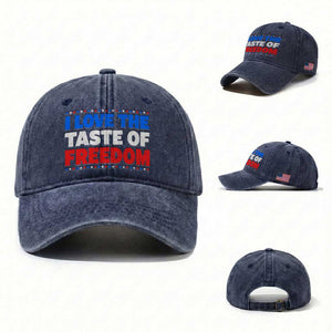 I Love The Taste Of Freedom Funny 4th of July Couple Matching Washed Cotton Baseball Cap