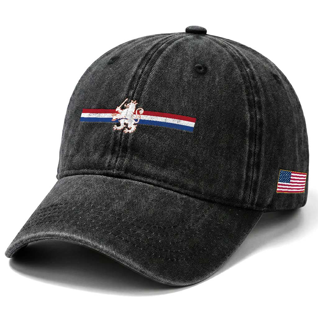 Nederland Dutch Republic Lion Vintage Holland Flag Washed Cotton Baseball Cap