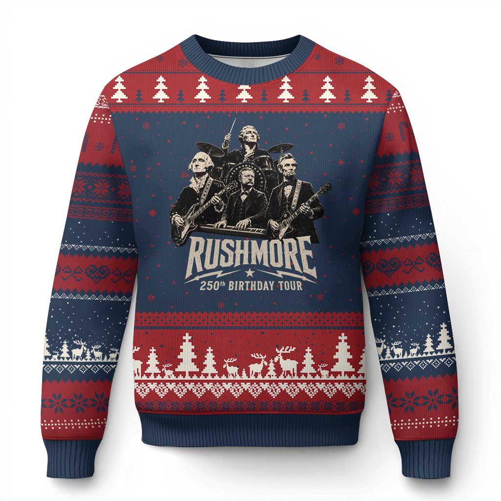 Rushmore 250th Birthday Tour Ugly Christmas Sweater Funny Presidents Rockstar Music