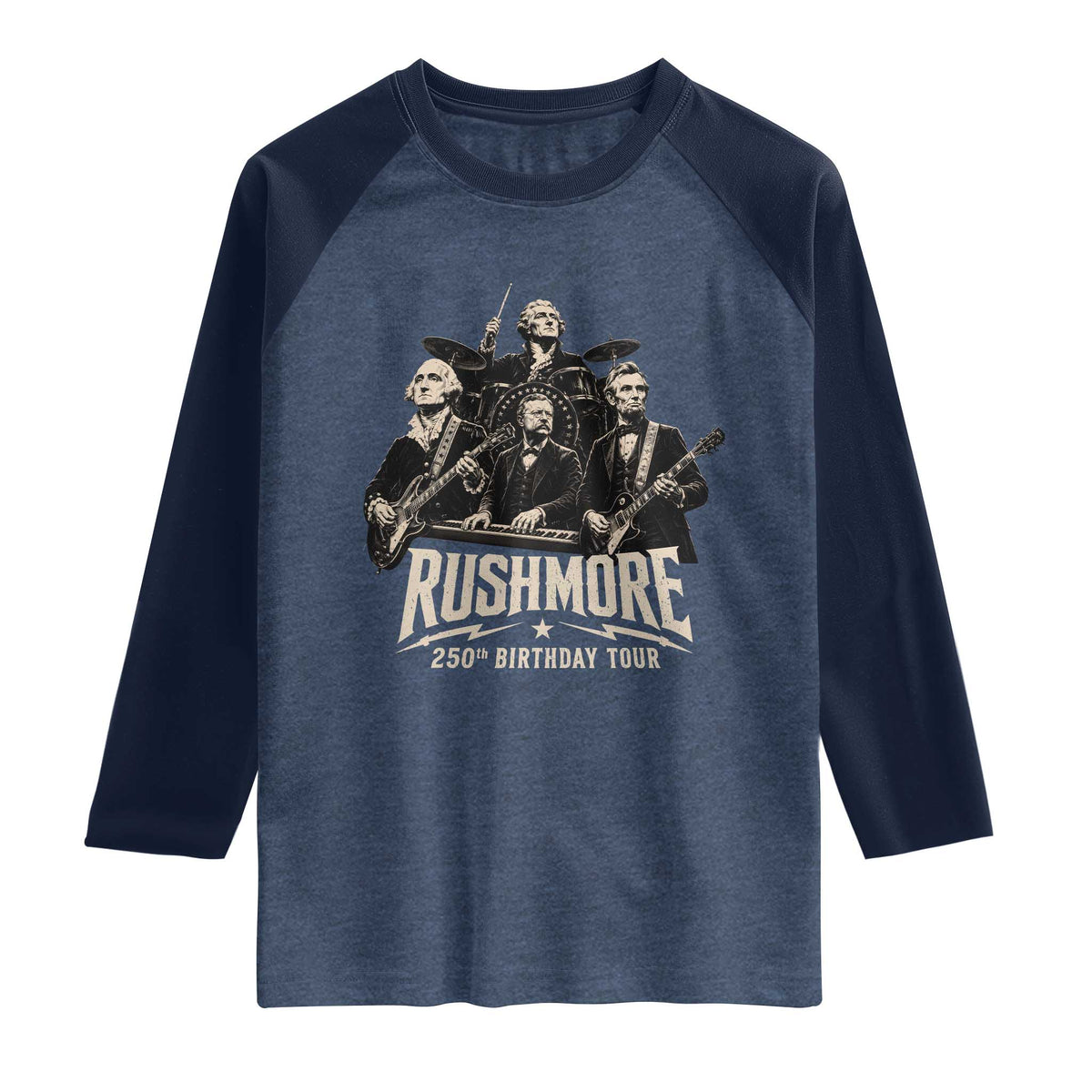 Rushmore 250th Birthday Tour Raglan Shirt Funny Presidents Rockstar Music