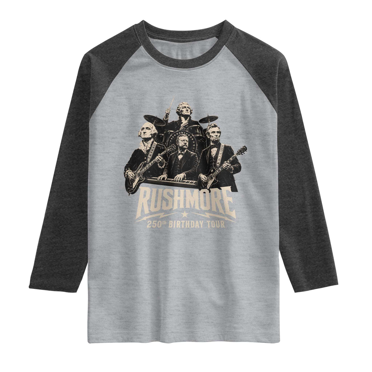 Rushmore 250th Birthday Tour Raglan Shirt Funny Presidents Rockstar Music