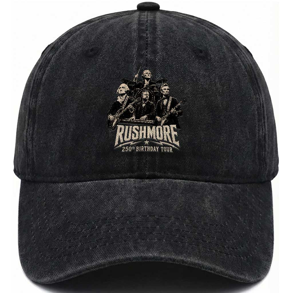 Rushmore 250th Birthday Tour Washed Cotton Baseball Cap Funny Presidents Rockstar Music TS11 Print Your Wear