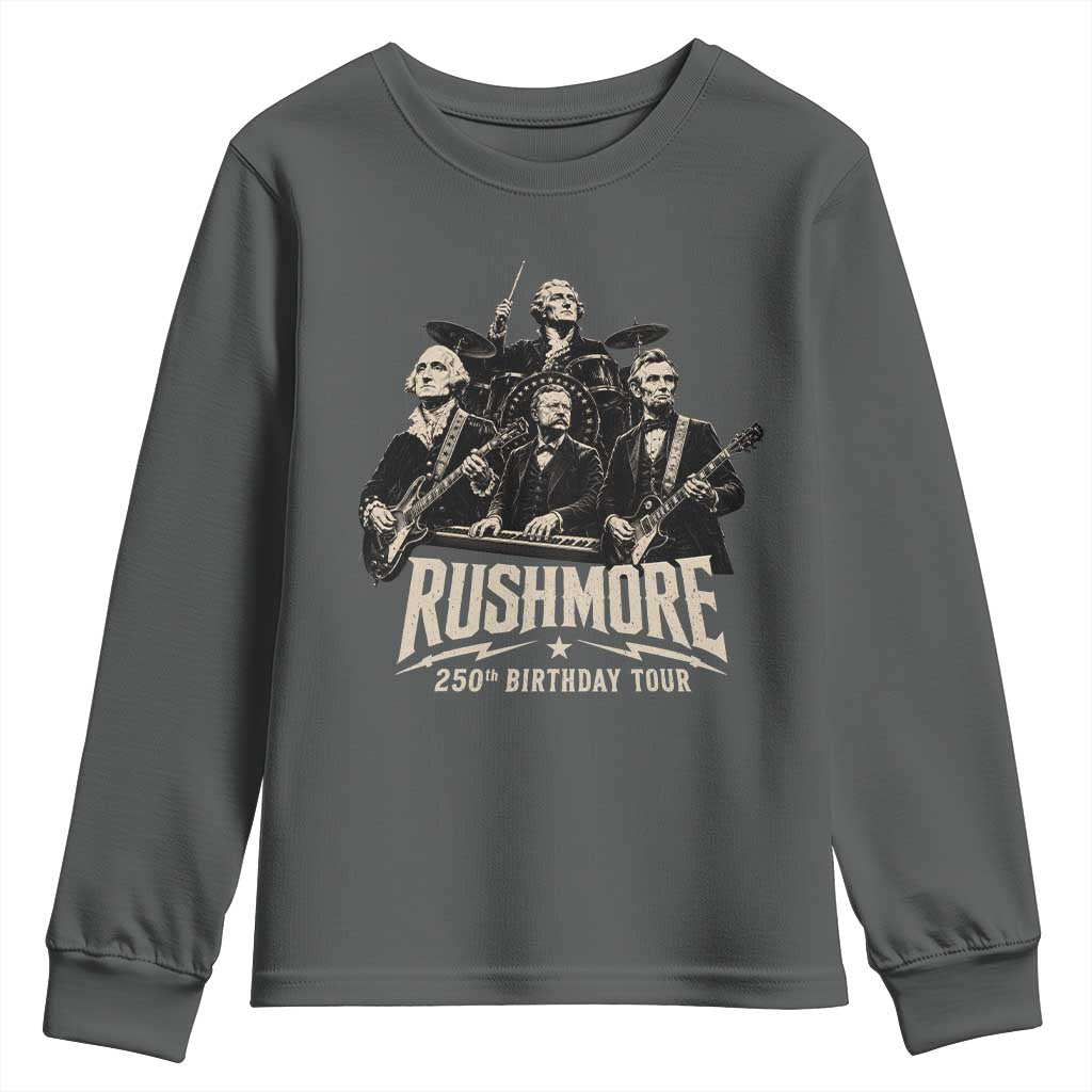 Rushmore 250th Birthday Tour Youth Sweatshirt Funny Presidents Rockstar Music