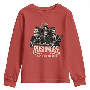 Rushmore 250th Birthday Tour Youth Sweatshirt Funny Presidents Rockstar Music