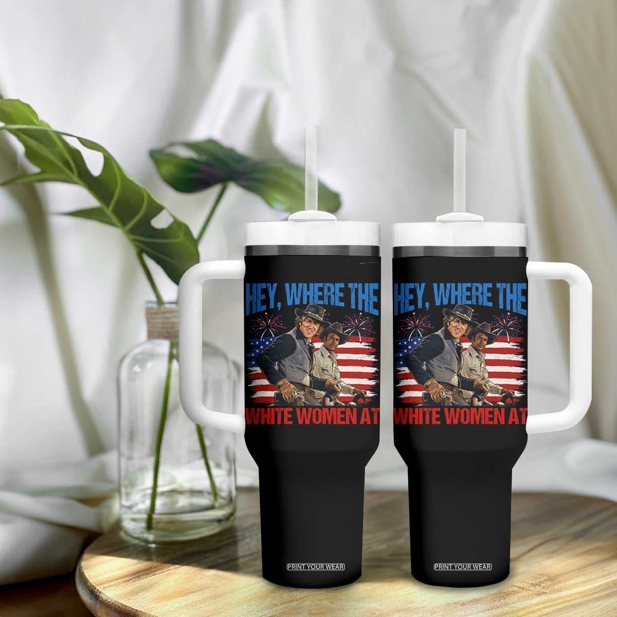 Hey Where The White Women At 4th of July Meme 70s Movie Tumbler With Handle