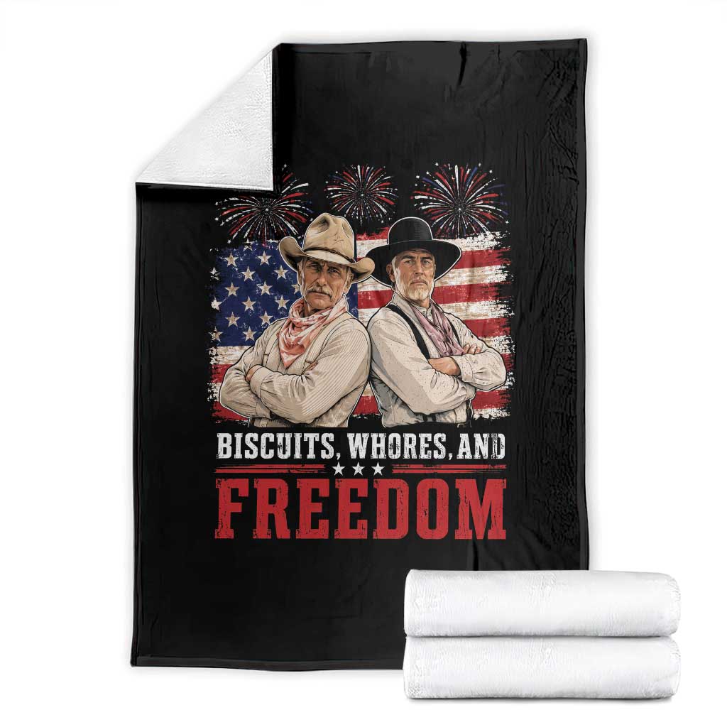 Biscuits Whores And Freedom Funny Western Cowboy 4th of July Throw Blanket