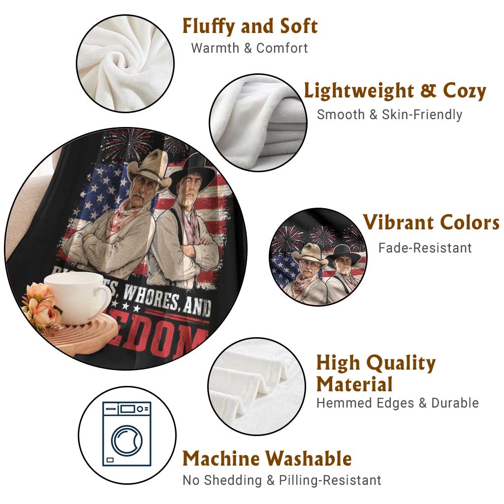 Biscuits Whores And Freedom Funny Western Cowboy 4th of July Throw Blanket