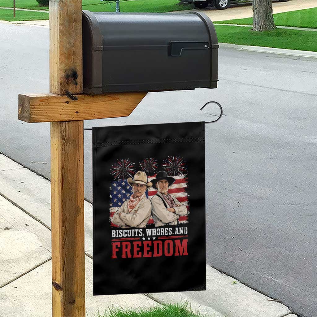 Biscuits Whores And Freedom Funny Western Cowboy 4th of July Garden Flag