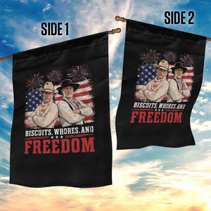 Biscuits Whores And Freedom Funny Western Cowboy 4th of July Garden Flag