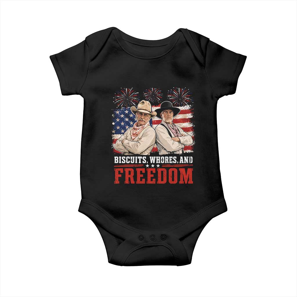 Biscuits Whores And Freedom Funny Western Cowboy 4th of July Baby Onesie TS11 Black Print Your Wear