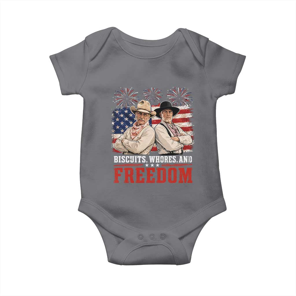 Biscuits Whores And Freedom Funny Western Cowboy 4th of July Baby Onesie
