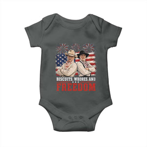 Biscuits Whores And Freedom Funny Western Cowboy 4th of July Baby Onesie