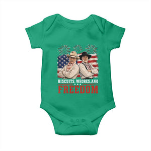 Biscuits Whores And Freedom Funny Western Cowboy 4th of July Baby Onesie