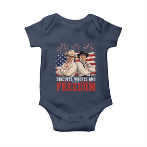 Biscuits Whores And Freedom Funny Western Cowboy 4th of July Baby Onesie