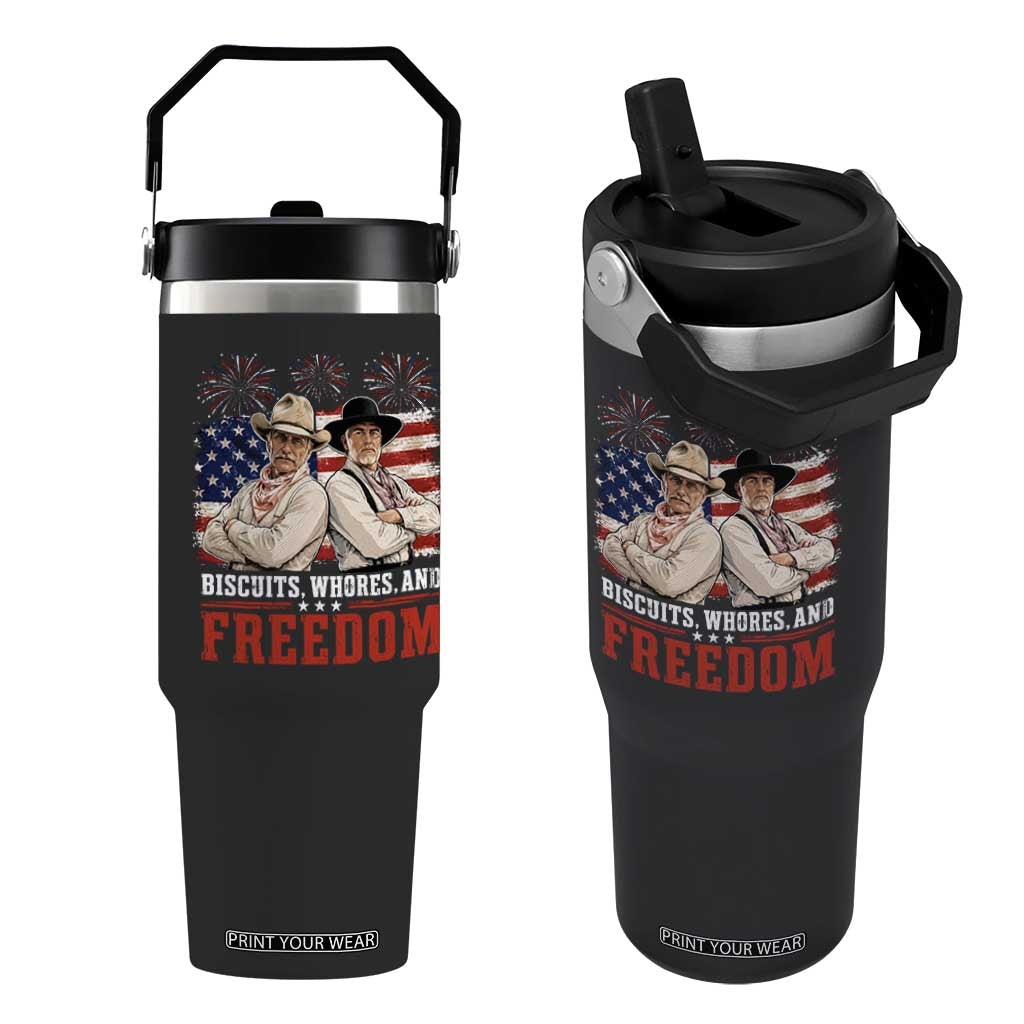 Biscuits Whores And Freedom Funny Western Cowboy 4th of July Flip Straw Tumbler TS11 One Size: 30 oz Black Print Your Wear