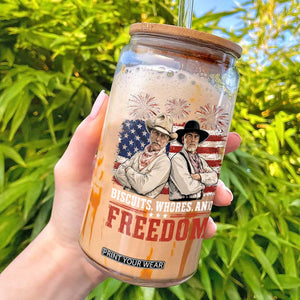 Biscuits Whores And Freedom Funny Western Cowboy 4th of July Glass Can