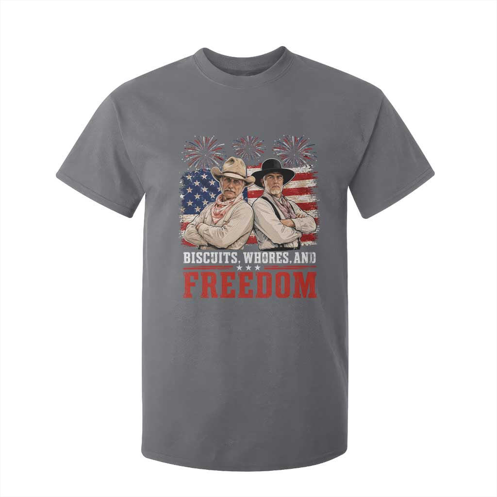 Biscuits Whores And Freedom Funny Western Cowboy 4th of July T Shirt For Kid