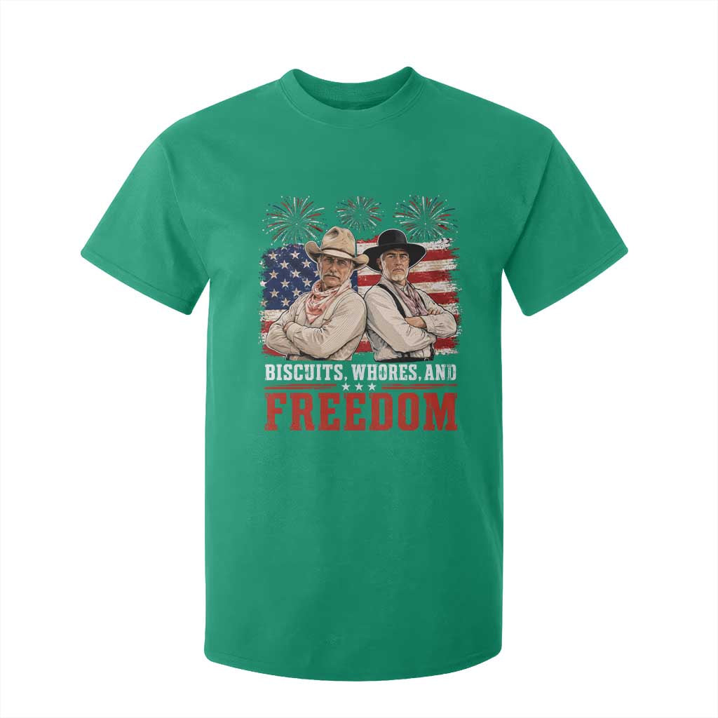 Biscuits Whores And Freedom Funny Western Cowboy 4th of July T Shirt For Kid