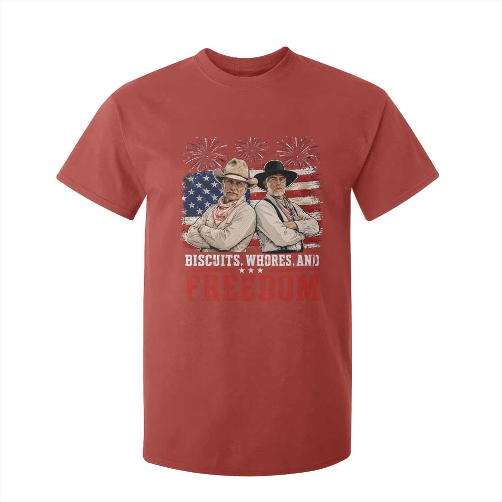 Biscuits Whores And Freedom Funny Western Cowboy 4th of July T Shirt For Kid