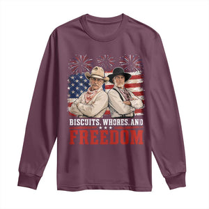Biscuits Whores And Freedom Funny Western Cowboy 4th of July Long Sleeve Shirt
