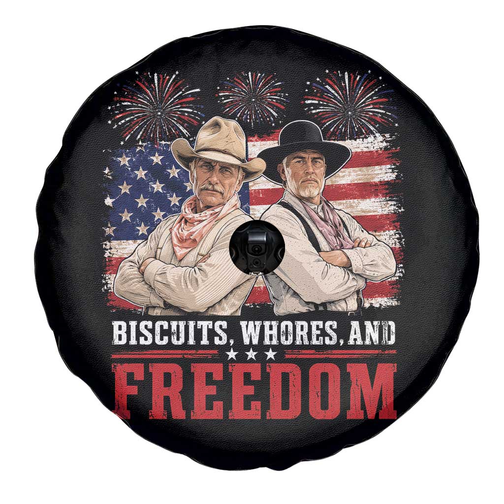 Biscuits Whores And Freedom Funny Western Cowboy 4th of July Spare Tire Cover