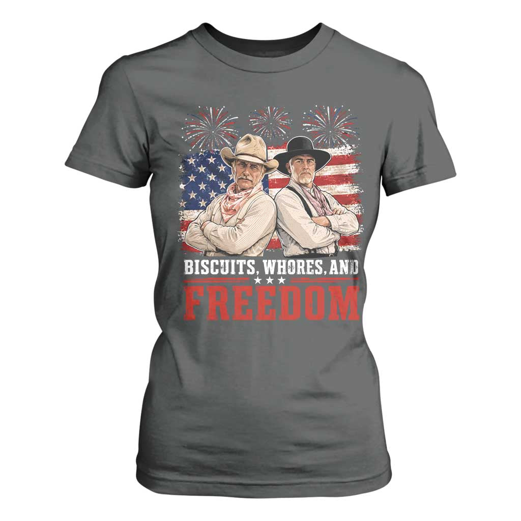 Biscuits Whores And Freedom Funny Western Cowboy 4th of July T Shirt For Women