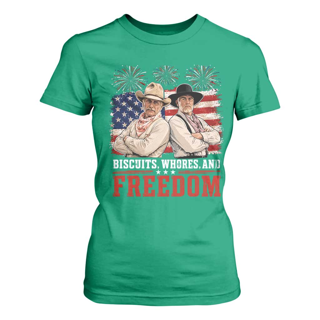 Biscuits Whores And Freedom Funny Western Cowboy 4th of July T Shirt For Women