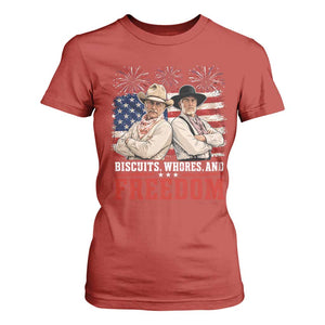Biscuits Whores And Freedom Funny Western Cowboy 4th of July T Shirt For Women