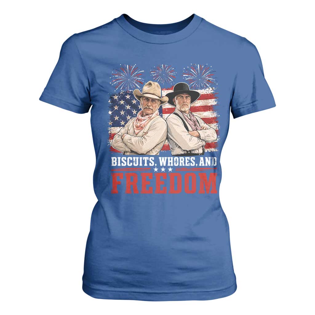 Biscuits Whores And Freedom Funny Western Cowboy 4th of July T Shirt For Women