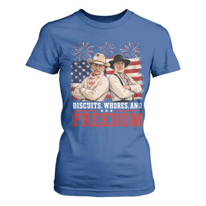 Biscuits Whores And Freedom Funny Western Cowboy 4th of July T Shirt For Women