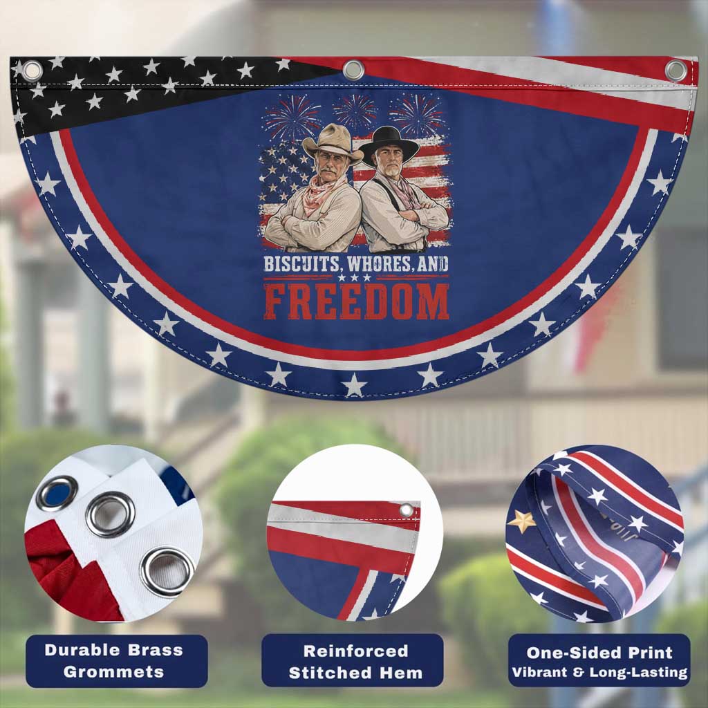 Biscuits Whores And Freedom Funny Western Cowboy 4th of July Patriotic Fan Flag